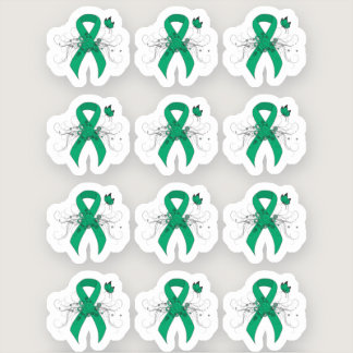 Jade Awareness Ribbon with Butterfly Sticker