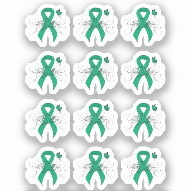 Jade Awareness Ribbon with Butterfly Sticker (Front)