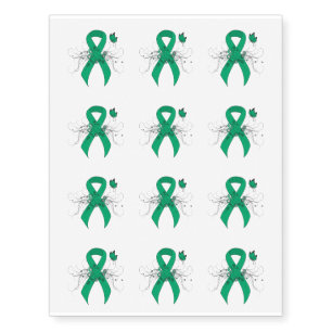 Jade Awareness Ribbon with Butterfly Temporary Tattoos