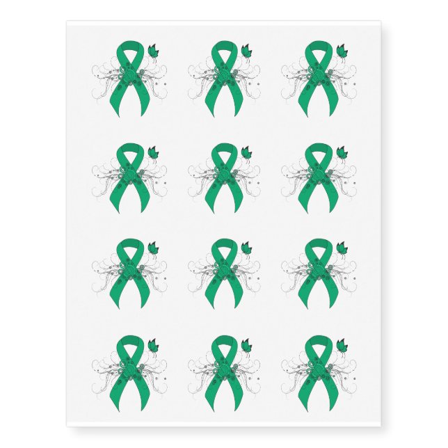 Jade Awareness Ribbon with Butterfly Temporary Tattoos (Front)