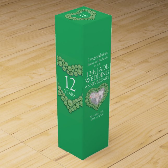 Jade beads 12th wedding anniversary photo wine box (Front)