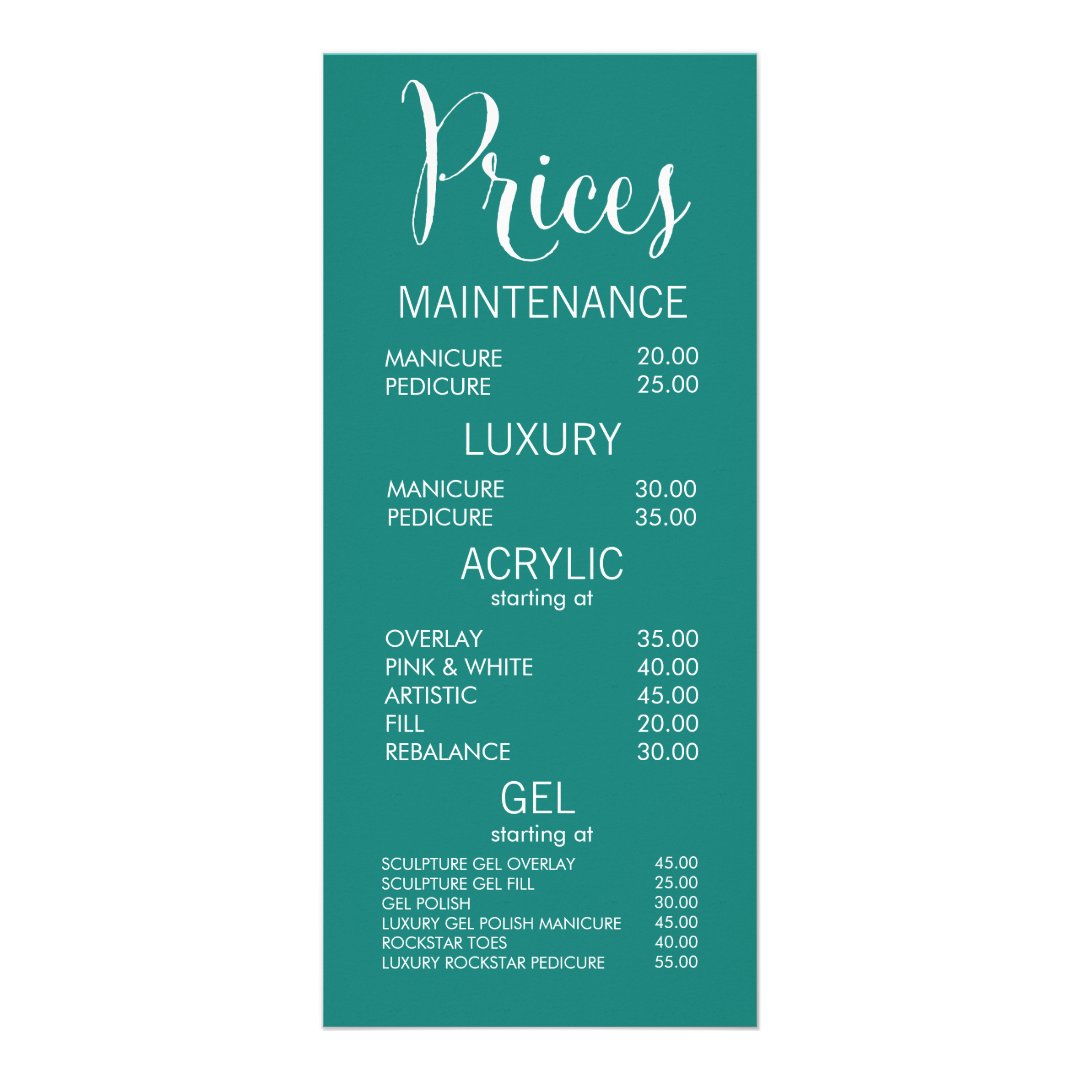 Jade Beauty Salon Menu Price List Cards Zazzle