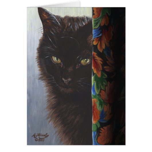 Jade Black Kitty Cat by ArtByAkiko Cards (Front)