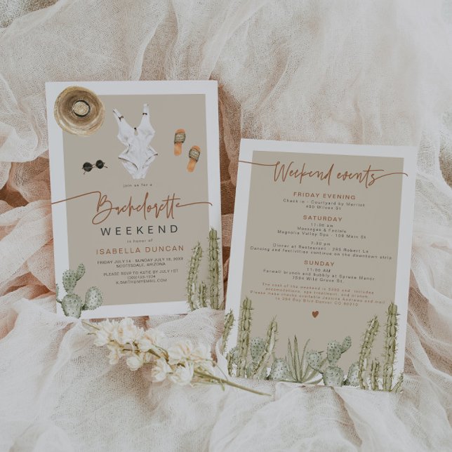 JADE Bohemian Desert Cactus Bachelorette Itinerary Invitation (Creator Uploaded)