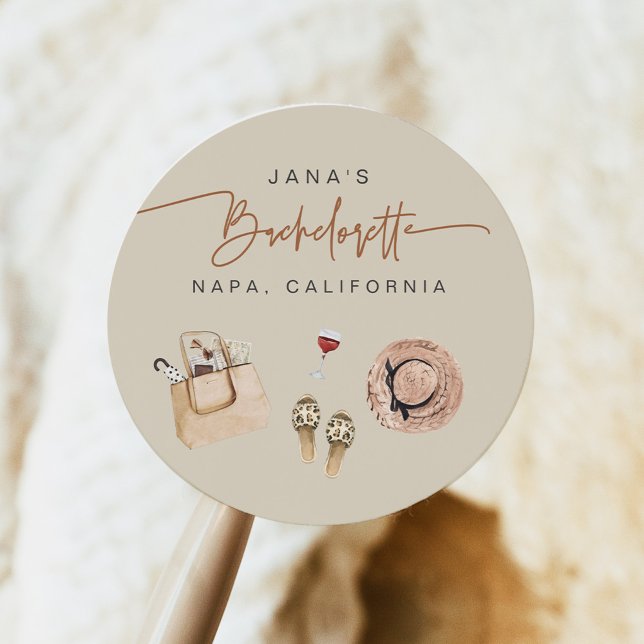 JADE Bohemian Napa Wine Country Bachelorette Classic Round Sticker (Creator Uploaded)