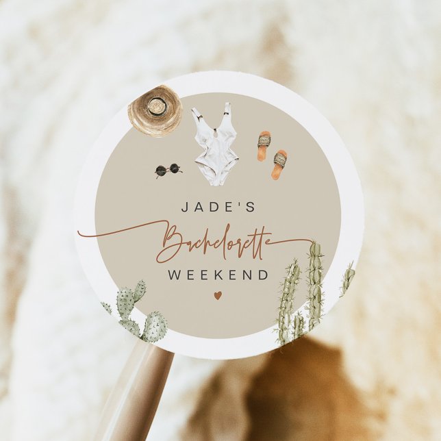 JADE Boho Desert Cactus Scottsdale Before the Veil Classic Round Sticker (Creator Uploaded)