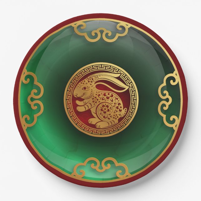 Jade Chinese New Year of the Rabbit Paper Plates (Front)