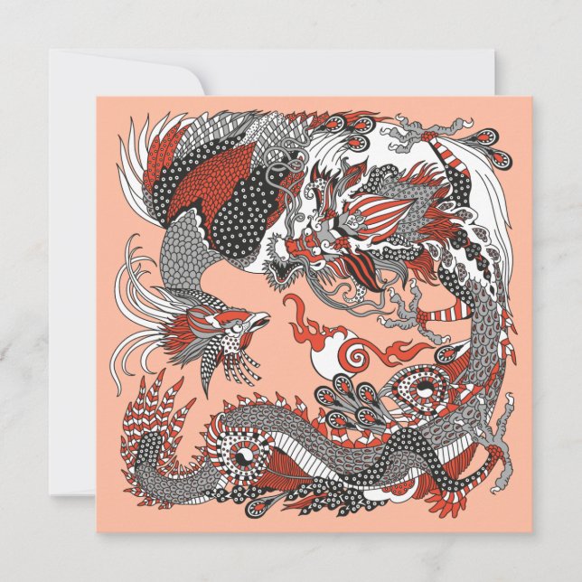 Jade Dragon and Gold Phoenix playing with a pearl (Front)