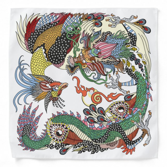 Jade Dragon and Gold Phoenix playing with a pearl Bandana (Front)