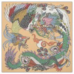 Jade Dragon and Gold Phoenix playing with a pearl Fabric