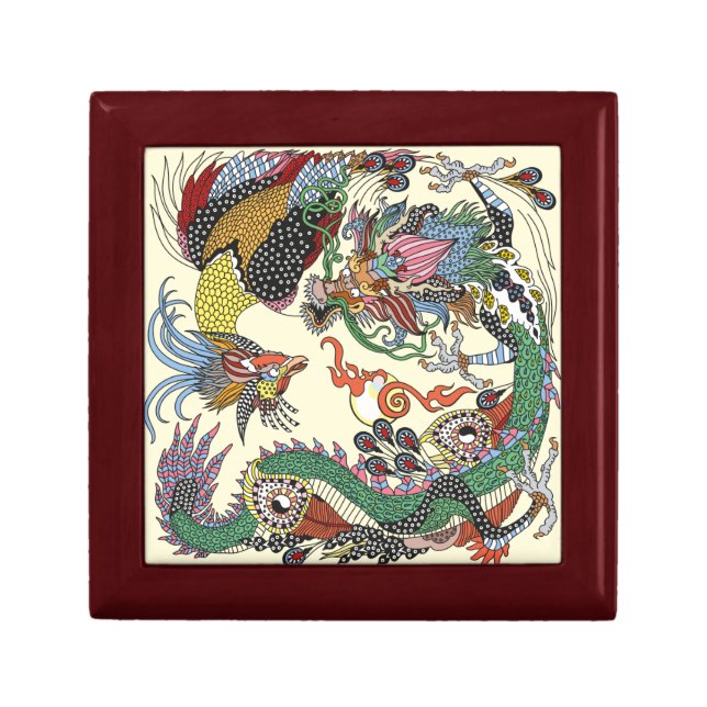 Jade Dragon and Gold Phoenix playing with a pearl  Gift Box (Front)