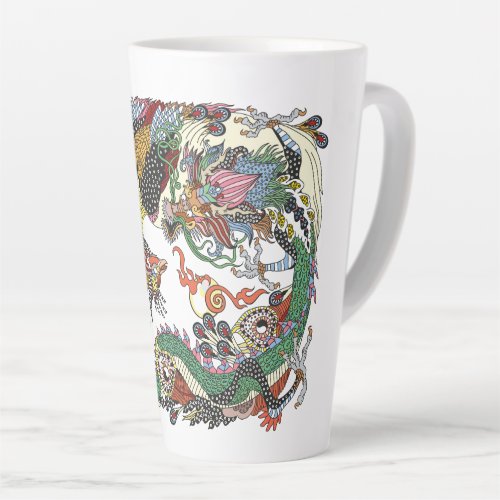 Jade Dragon and Gold Phoenix playing with a pearl  Latte Mug