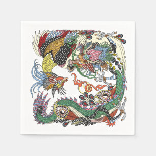 Jade Dragon and Gold Phoenix playing with a pearl  Napkins