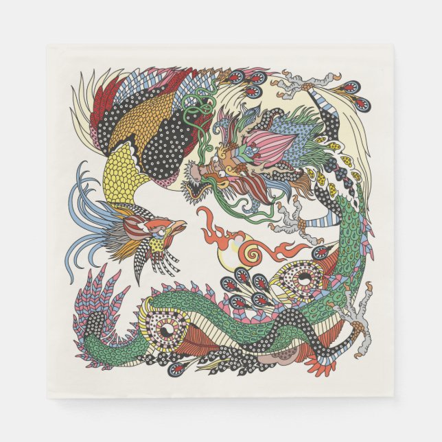Jade Dragon and Gold Phoenix playing with a pearl  Napkins (Front)
