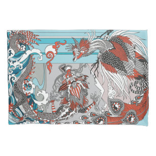 Jade Dragon and Gold Phoenix playing with a pearl Pillow Case