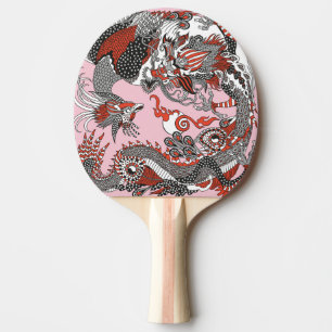 Jade Dragon and Gold Phoenix playing with a pearl  Ping Pong Paddle