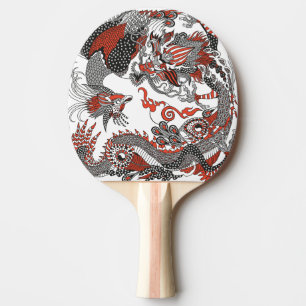 Jade Dragon and Gold Phoenix playing with a pearl Ping Pong Paddle