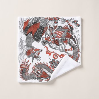 Jade Dragon And Gold Phoenix Playing With A Pearl  Wash Cloth by insimalife at Zazzle