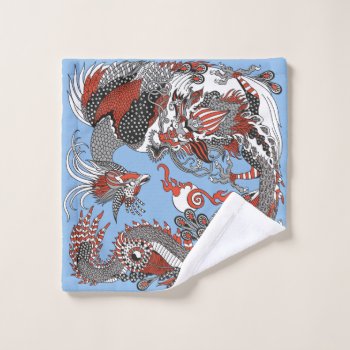 Jade Dragon And Gold Phoenix Playing With A Pearl  Wash Cloth by insimalife at Zazzle