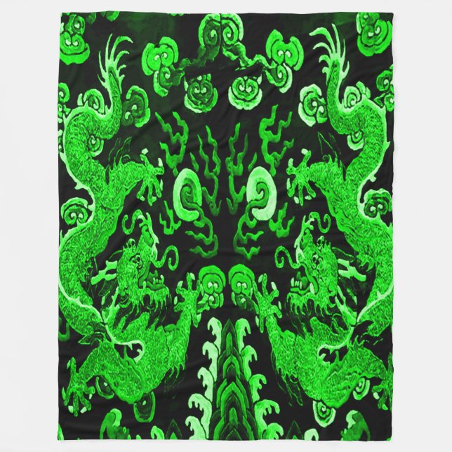 Jade Emperor Dragons Fleece Blanket (Front)