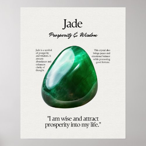 Jade Gem Crystal Meaning Card Poster