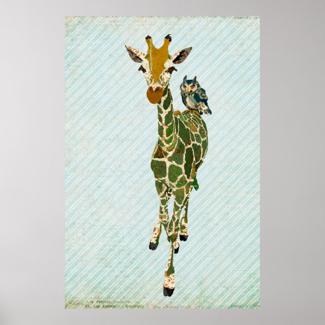 Jade Giraffe & Owl Art Poster (Front)