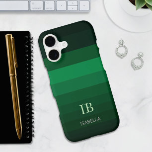 Jade Gradient Color Stripes with Monogram iPhone 17 Case