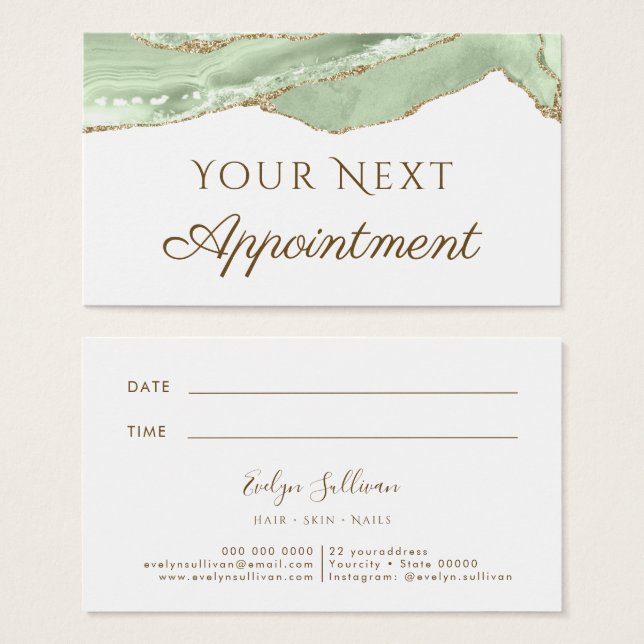 Jade Green Agate Appointment Card (Front & Back)