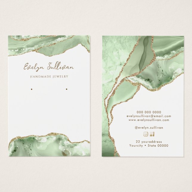 Jade green agate jewelry display card (Front & Back)