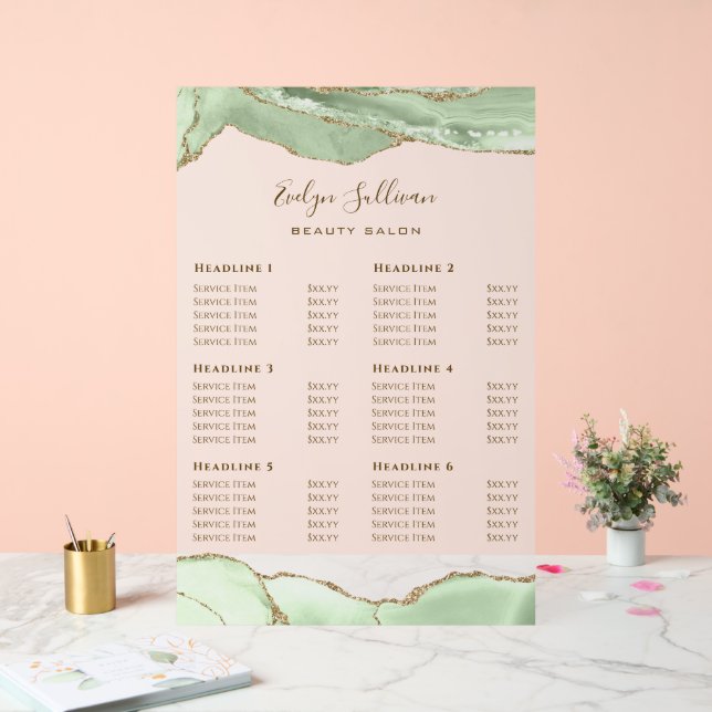 Jade Green Agate Price List Acrylic Sign (Wedding)