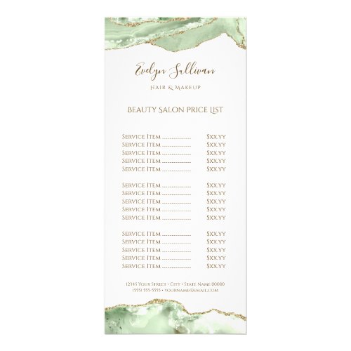 Jade Green agate price list rack card