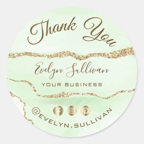 Jade Green Agate Thank you Classic Round Sticker