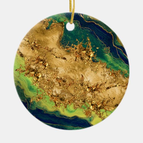 Jade Green and Bronze Gold Abstract Ceramic Ornament