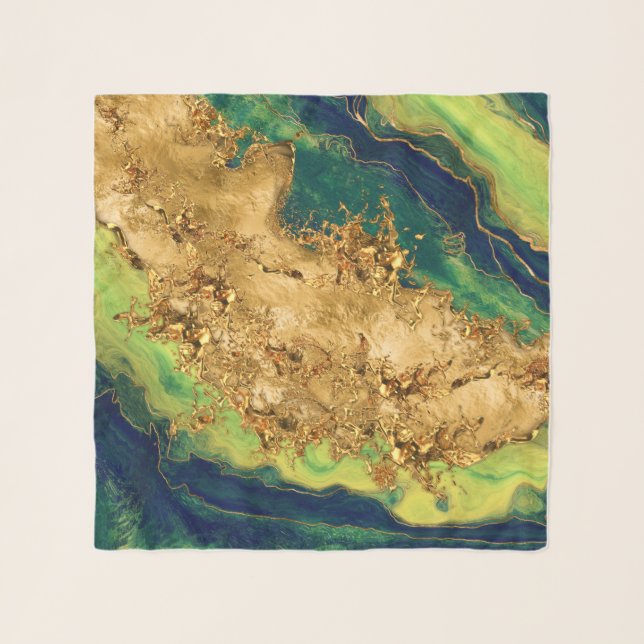 Jade Green and Bronze Gold Abstract Scarf (Front)