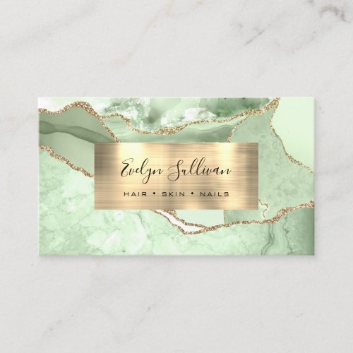 Jade Green and Gold Agate Business Card