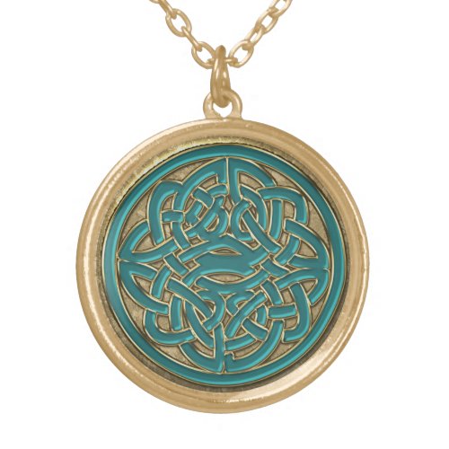 Jade Green and Gold Celtic Knot Necklace