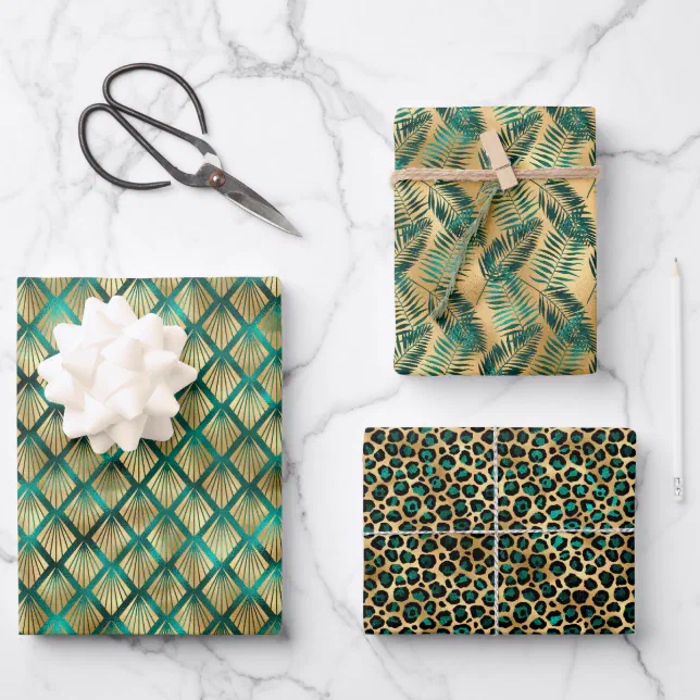 Jade Green and Gold Foil Look Wrapping Paper Sheets | Zazzle