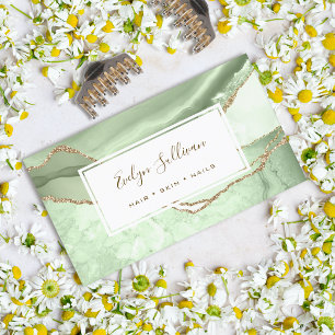 jade green and gold glitter agate business card