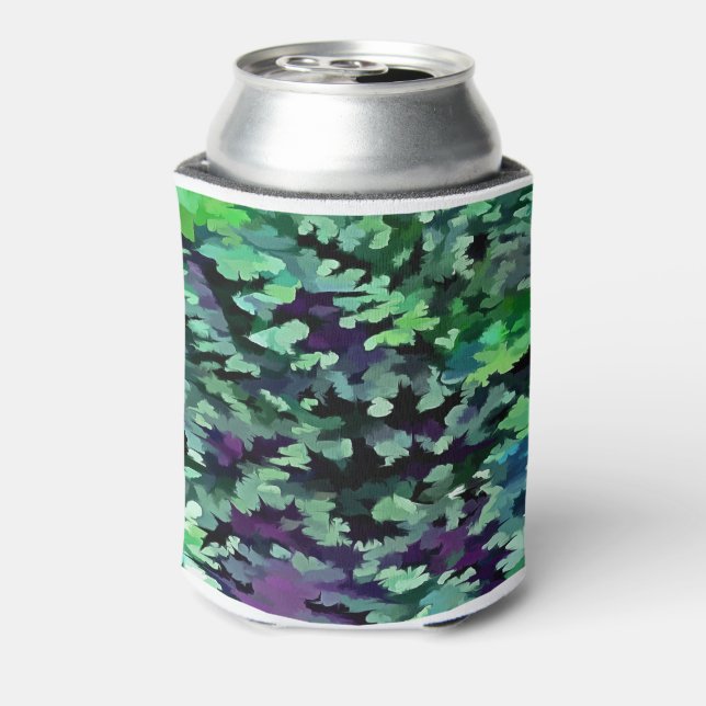 Jade Green and Purple Camouflage Pattern Can Cooler (Can Back)