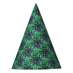 Jade Green and Purple Camouflage Pattern Party Hat