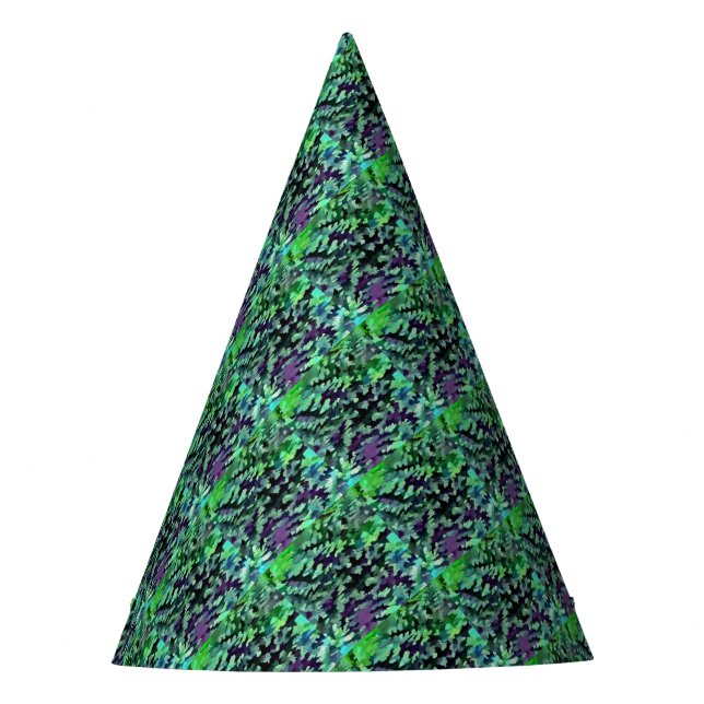 Jade Green and Purple Camouflage Pattern Party Hat (Front)