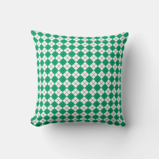 Jade Green and White Checkered Argyle Pattern Throw Pillow