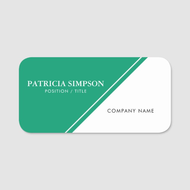 Jade Green and White Elegant Professional Name Tag (Front)