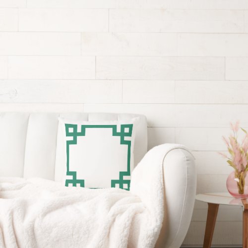 Jade Green and White Greek Key Border Throw Pillow