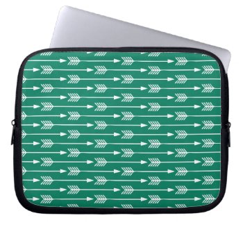 Jade Green Arrows Pattern Laptop Sleeve by heartlockedcases at Zazzle