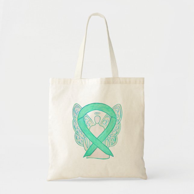 Jade Green Awareness Ribbon Art Custom Tote Bag (Front)