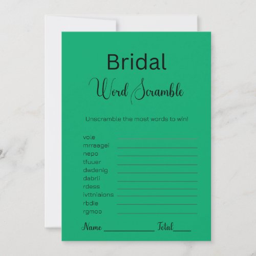 Jade Green Bridal Word Scramble Game Invitation