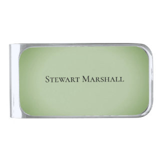 Jade Green Celadon Personal  Silver Finish Money Clip