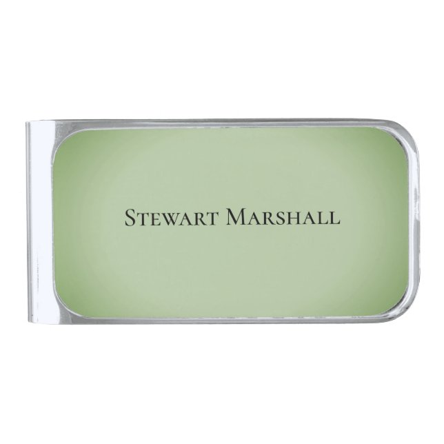 Jade Green Celadon Personal  Silver Finish Money Clip (Front)