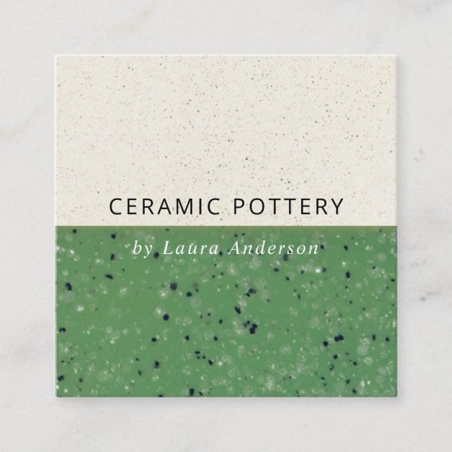 JADE GREEN CERAMIC POTTERY GLAZED SPECKLED TEXTURE SQUARE BUSINESS CARD (Front)